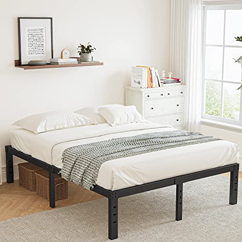 Breezehome Queen Size Bed Frame with Wide Wood Slats / 14 Inch High Heavy Duty Metal Mattress Foundation/Noise-Free Platform/No Box Spring Needed/Easy Assembly