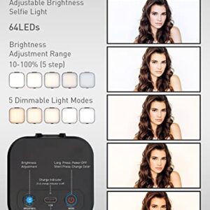 ACNCTOP 64 LED Rechargeable Selfie Light - 5 Lighting Mode Phone Ring Light Mini Portable Clip on Fill Lights for iPhone, Cell Phone, Laptop, TikTok, Selfie, Video Conference, Camera