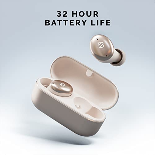 Tempo 30 Champagne Gold Wireless Earbuds for Small Ears Women, Gold Earbuds with Mic, Bluetooth Earphones for Small Ear Canals, IPX7 Sweatproof, Long Battery, Loud Bass