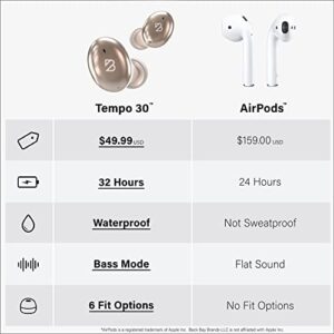 Tempo 30 Champagne Gold Wireless Earbuds for Small Ears Women, Gold Earbuds with Mic, Bluetooth Earphones for Small Ear Canals, IPX7 Sweatproof, Long Battery, Loud Bass