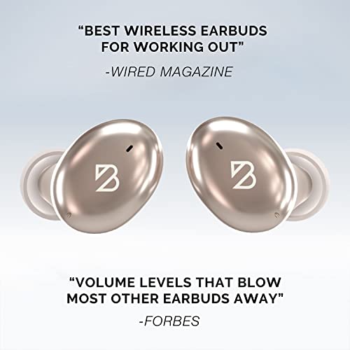 Tempo 30 Champagne Gold Wireless Earbuds for Small Ears Women, Gold Earbuds with Mic, Bluetooth Earphones for Small Ear Canals, IPX7 Sweatproof, Long Battery, Loud Bass