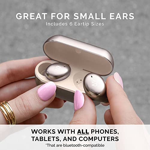 Tempo 30 Champagne Gold Wireless Earbuds for Small Ears Women, Gold Earbuds with Mic, Bluetooth Earphones for Small Ear Canals, IPX7 Sweatproof, Long Battery, Loud Bass