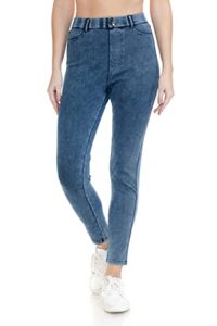 women's stretch pull-on skinny denim look jean leggings, full length, navy, small