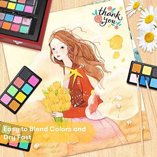 Art Supplies, iBayam 150-Pack Deluxe Wooden Art Set Crafts Drawing Painting Kit with 1 Coloring Book, 2 Sketch Pads, Creative Gift Box for Adults Artist Beginners Kids Girls Boys