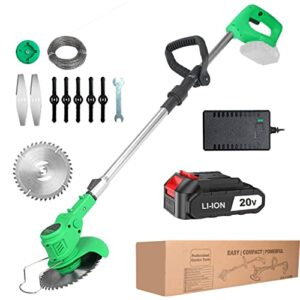 tegatok weed wacker battery powered, 4-in-1 home cordless electric weed eater with 20v battery, retractable and foldable string trimmer, brush cutter, edger lawn tool for yard, lawn, garden
