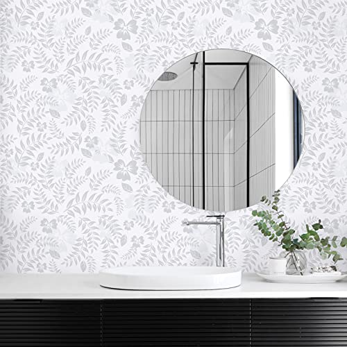 VEELIKE Grey Floral Peel and Stick Wallpaper Boho Breezy Leaves Floral Wallpaper 17.7''x118'' Removable Floral Wallpaper Self Adhesive Grey Contact Paper for Bathroom Walls Cabinets Drawer Liners