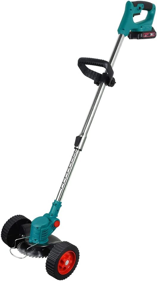 Cordless String Trimmer, 21V Grass Trimmer with Wheels, Edger Lawn Tool,Electric Weed Lawn Eater Edger Grass String Trimmer Cutter Portable with 2 Batteries (Blue)