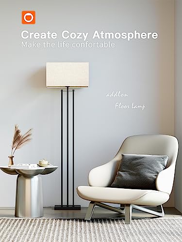 addlon Floor lamp for Living Room, Modern Standing lamp with Linen Shade, Decorative Simple Design Floor Lamps for Bedroom and Office - Black