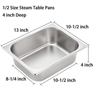 TOPZEA 4 Pack Half Size Hotel Pans, 1/2 Size 4" Deep Stainless Steel Steam Table Pan Catering Food Pan Chafing Dishes Dinner Buffet Server Breading Tray Batter Bowl for Food Prep, Breading, Restaurant
