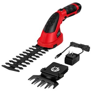 avid power cordless grass shears 7.2v, 2-in-1 electric small hedge trimmer, portable handheld grass trimmer with rechargeable battery and charger, lightweight & safe grass cutter for garden, lawn-red