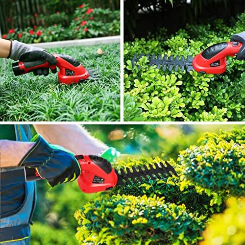 AVID POWER Cordless Grass Shears 7.2V, 2-in-1 Electric Small Hedge Trimmer, Portable Handheld Grass Trimmer with Rechargeable Battery and Charger, Lightweight & Safe Grass Cutter for Garden, Lawn-RED