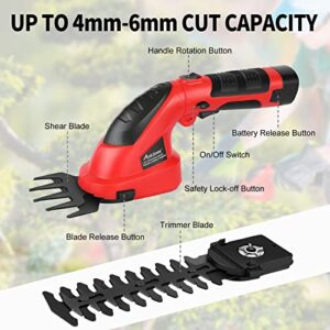 AVID POWER Cordless Grass Shears 7.2V, 2-in-1 Electric Small Hedge Trimmer, Portable Handheld Grass Trimmer with Rechargeable Battery and Charger, Lightweight & Safe Grass Cutter for Garden, Lawn-RED