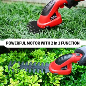 AVID POWER Cordless Grass Shears 7.2V, 2-in-1 Electric Small Hedge Trimmer, Portable Handheld Grass Trimmer with Rechargeable Battery and Charger, Lightweight & Safe Grass Cutter for Garden, Lawn-RED