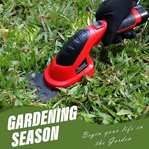 AVID POWER Cordless Grass Shears 7.2V, 2-in-1 Electric Small Hedge Trimmer, Portable Handheld Grass Trimmer with Rechargeable Battery and Charger, Lightweight & Safe Grass Cutter for Garden, Lawn-RED