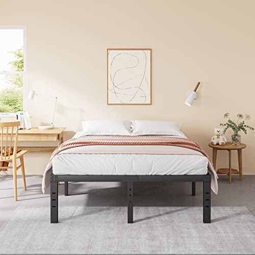 Cleaniago Queen Bed Frame, Extra Wide Wood Slats Support for Foam Mattress, 16 Inch Tall, No Box Spring Needed, Noise Free, Anti-Slip, Easy Assembly, Black