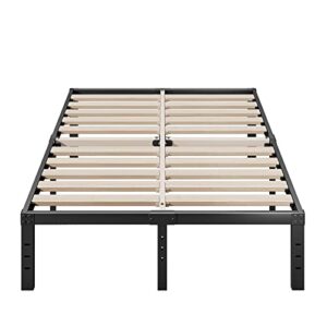 cleaniago queen bed frame, extra wide wood slats support for foam mattress, 16 inch tall, no box spring needed, noise free, anti-slip, easy assembly, black