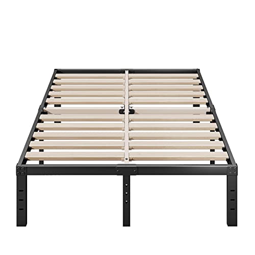 Cleaniago Queen Bed Frame, Extra Wide Wood Slats Support for Foam Mattress, 16 Inch Tall, No Box Spring Needed, Noise Free, Anti-Slip, Easy Assembly, Black