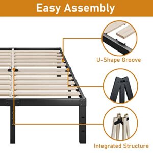 Cleaniago Queen Bed Frame, Extra Wide Wood Slats Support for Foam Mattress, 16 Inch Tall, No Box Spring Needed, Noise Free, Anti-Slip, Easy Assembly, Black