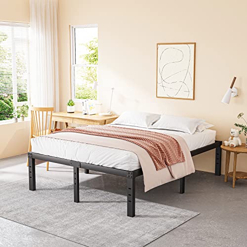 Cleaniago Queen Bed Frame, Extra Wide Wood Slats Support for Foam Mattress, 16 Inch Tall, No Box Spring Needed, Noise Free, Anti-Slip, Easy Assembly, Black