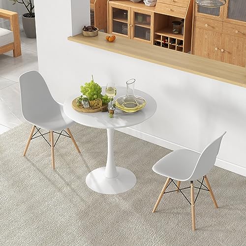 Giantex White Round Dining Table, 32 Inches Modern Tulip Kitchen Table w/ 0.9” Thickened Tabletop & Sturdy Metal Pedestal, Mid-Century Leisure Table for Small Places, Dining Room, Living Room, Cafe