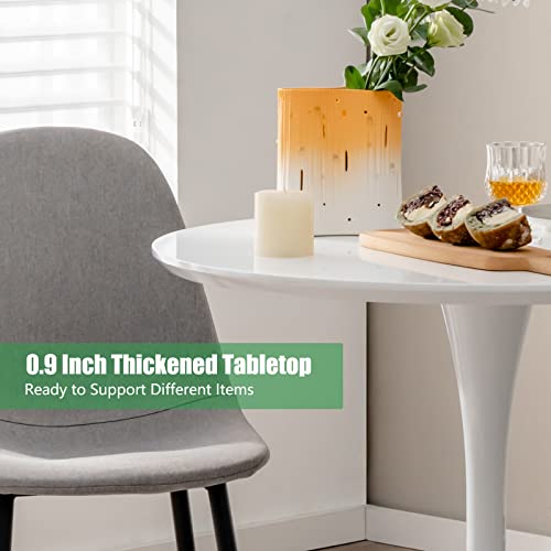 Giantex White Round Dining Table, 32 Inches Modern Tulip Kitchen Table w/ 0.9” Thickened Tabletop & Sturdy Metal Pedestal, Mid-Century Leisure Table for Small Places, Dining Room, Living Room, Cafe