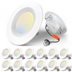amico 4 inch 5cct led recessed lighting 12 pack, dimmable, damp rated, 9w=60w, 650lm can lights with baffle trim, 2700k/3000k/4000k/5000k/6000k selectable, retrofit installation - etl & fcc certified