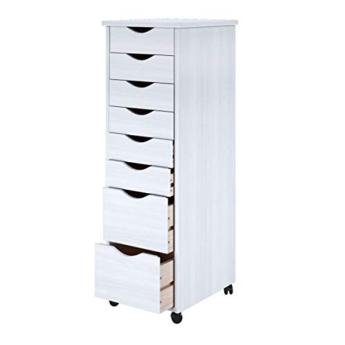 Adeptus Solid Wood 6+2 Drawer Roll Cart - White