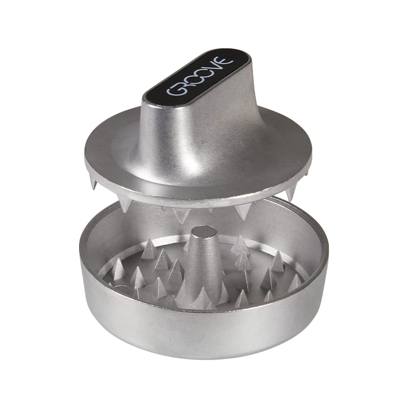 Groove PIVOT: Premium 2-Piece Aluminum Herb Grinder with Innovative Ergonomic Knob Grip - Portable Spice Grinder Hand Held for Precise Shredding