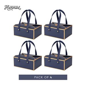 Hammont Gift Boxes for Women - Luxury Gift Box with Faux Leather Handle - 4 Pack of Gift Boxes for Presents – Decorative Bridesmaid Box for Jewelry, Chocolate & Mothers Day – 5”x7”x3” (Blue)
