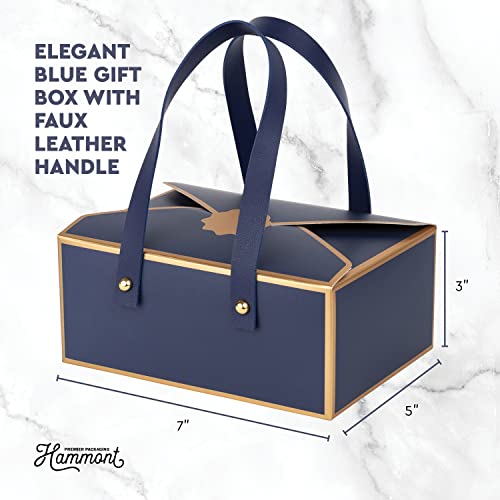Hammont Gift Boxes for Women - Luxury Gift Box with Faux Leather Handle - 4 Pack of Gift Boxes for Presents – Decorative Bridesmaid Box for Jewelry, Chocolate & Mothers Day – 5”x7”x3” (Blue)
