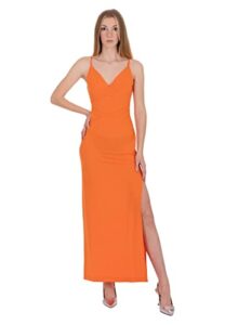guess women's micro straps ramsha long dress, orange slushie