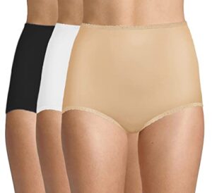 bali women's 3 pack skimp skamp brief panty, white/black/nude, 8