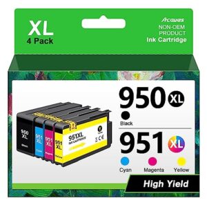 acaves 950xl 951xl combo pack high yield replacment for hp 950 951 ink cartridges work with hp officejet pro 8100 8110 8600 8610 8615 8616 8620 8625 8630 8640 8660 printers, 4 pack, xx-large