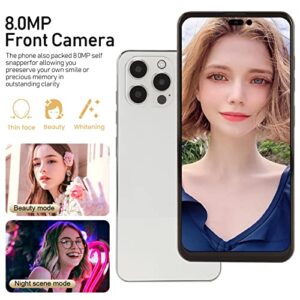 I14proMax Smartphone, Unlocked Cell Phone for Android10, 4G Network Dual SIM, 6.7 Inch 2G 16G Storage, 4000mAh Battery, 13MP 5MP Camera, GPS WiFi Bluetooth5.0 (White)