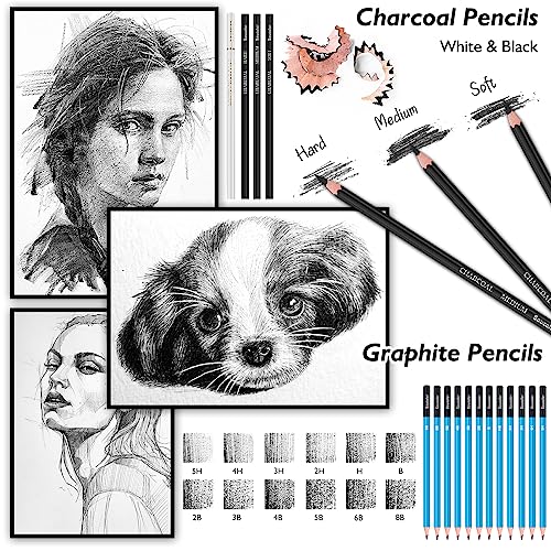 Soucolor Art Kit, 76 Pack Pro Art Supplies for Adults Kids, Drawing Supplies Sketching Art Set with 3-Color Sketch Book, Watercolor Pad, Coloring Book, Graphite, Metallic, Charcoal & Colored Pencils