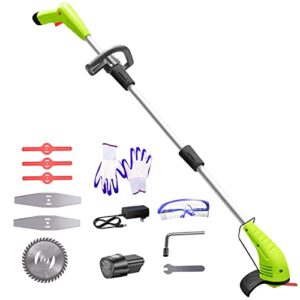 cordless lawn trimmer weed wacker - gardenjoy 12v grass trimmer lawn edger with 2.0ah li-ion battery powered and cutting blade, electric weed trimmer tool for garden and yard