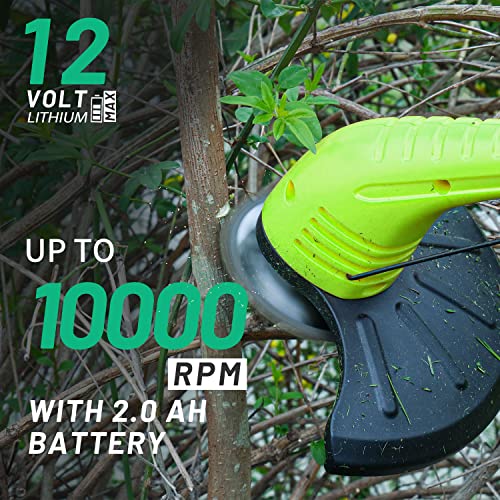 Cordless Lawn Trimmer Weed Wacker - GardenJoy 12V Grass Trimmer Lawn Edger with 2.0Ah Li-Ion Battery Powered and Cutting Blade, Electric Weed Trimmer Tool for Garden and Yard