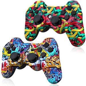 yinjie ps3 controller, wireless ps3 controller 2 pack, built in 800mah large capacity battery, with 2 usb cables, perfect replacement for sony playstation 3 controller, graffiti style