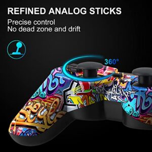 Yinjie PS3 Controller, Wireless PS3 Controller 2 Pack, Built in 800mAh Large Capacity Battery, with 2 USB Cables, Perfect Replacement for Sony Playstation 3 Controller, Graffiti Style