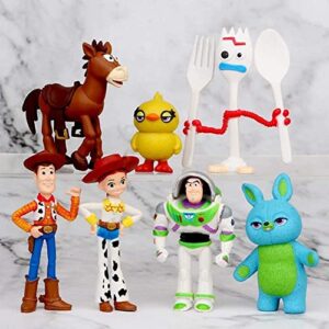 vliuijt action figures with woody, buzz and rex – cute action figures birthday party decorations （pack of 7）