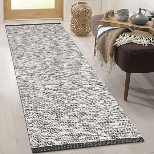 Lahome Hallway Runner, 2x6 Handwoven Reversible Washable Runner Rug, Grey Cotton Farmhouse Low Pile Bathroom Rug Long Carpet for Laundry Sink Doorway Decor