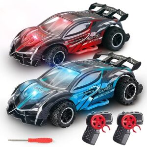 vatos 2 pack remote control car for boys and girls, 2.4 ghz high speed 18km/h rc racing car with colorful led lights, 1/24 scale hobby rc cars toys, birthday presents for kids age 3 4 5 6 7 8-12 yr