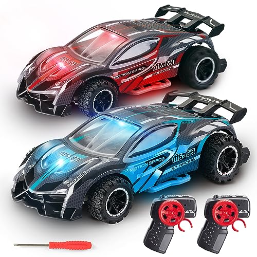 VATOS 2 Pack Remote Control Car for Boys and Girls, 2.4 Ghz High Speed 18km/H Rc Racing Car with Colorful Led Lights, 1/24 Scale Hobby Rc Cars Toys, Birthday Presents for Kids Age 3 4 5 6 7 8-12 Yr