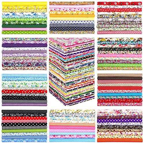 100 Pcs 8 x 8 Inch Cotton Fabric Square Patchwork Fabrics No Repeat Cotton Printed Floral Craft Quilting Fabric Craft Flower Fabric Patchwork Bundles for DIY Handmade Cloths Sewing Supplies