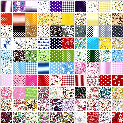 100 Pcs 8 x 8 Inch Cotton Fabric Square Patchwork Fabrics No Repeat Cotton Printed Floral Craft Quilting Fabric Craft Flower Fabric Patchwork Bundles for DIY Handmade Cloths Sewing Supplies
