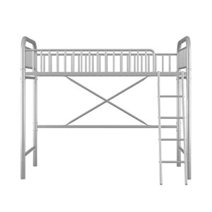 Merax Twin Size Metal Loft Bed, No Box Spring Needed, Silver