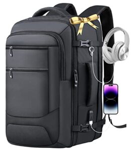 lckpeng carry on backpack, extra large travel backpack for men women, 40l expandable backpacks airline approved, business traveling backpack for flight, suitcase luggage backpack with usb port, black