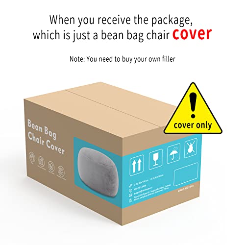 YudouTech Bean Bag Chair Cover(Cover Only,No Filler),Big Round Soft Fluffy PV Velvet Washable Bean Bag Lazy Sofa Bed Cover for Adults,Living Room Bedroom Furniture Outside Cover,5ft Snow Grey.