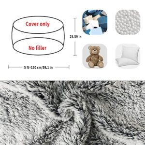 YudouTech Bean Bag Chair Cover(Cover Only,No Filler),Big Round Soft Fluffy PV Velvet Washable Bean Bag Lazy Sofa Bed Cover for Adults,Living Room Bedroom Furniture Outside Cover,5ft Snow Grey.