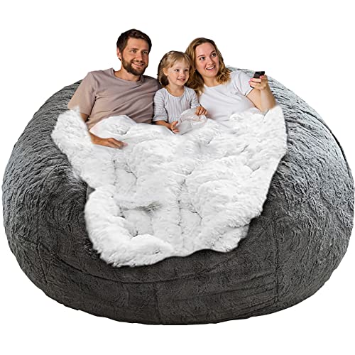 YudouTech Bean Bag Chair Cover(Cover Only,No Filler),Big Round Soft Fluffy PV Velvet Washable Bean Bag Lazy Sofa Bed Cover for Adults,Living Room Bedroom Furniture Outside Cover,6ft Dark Grey.